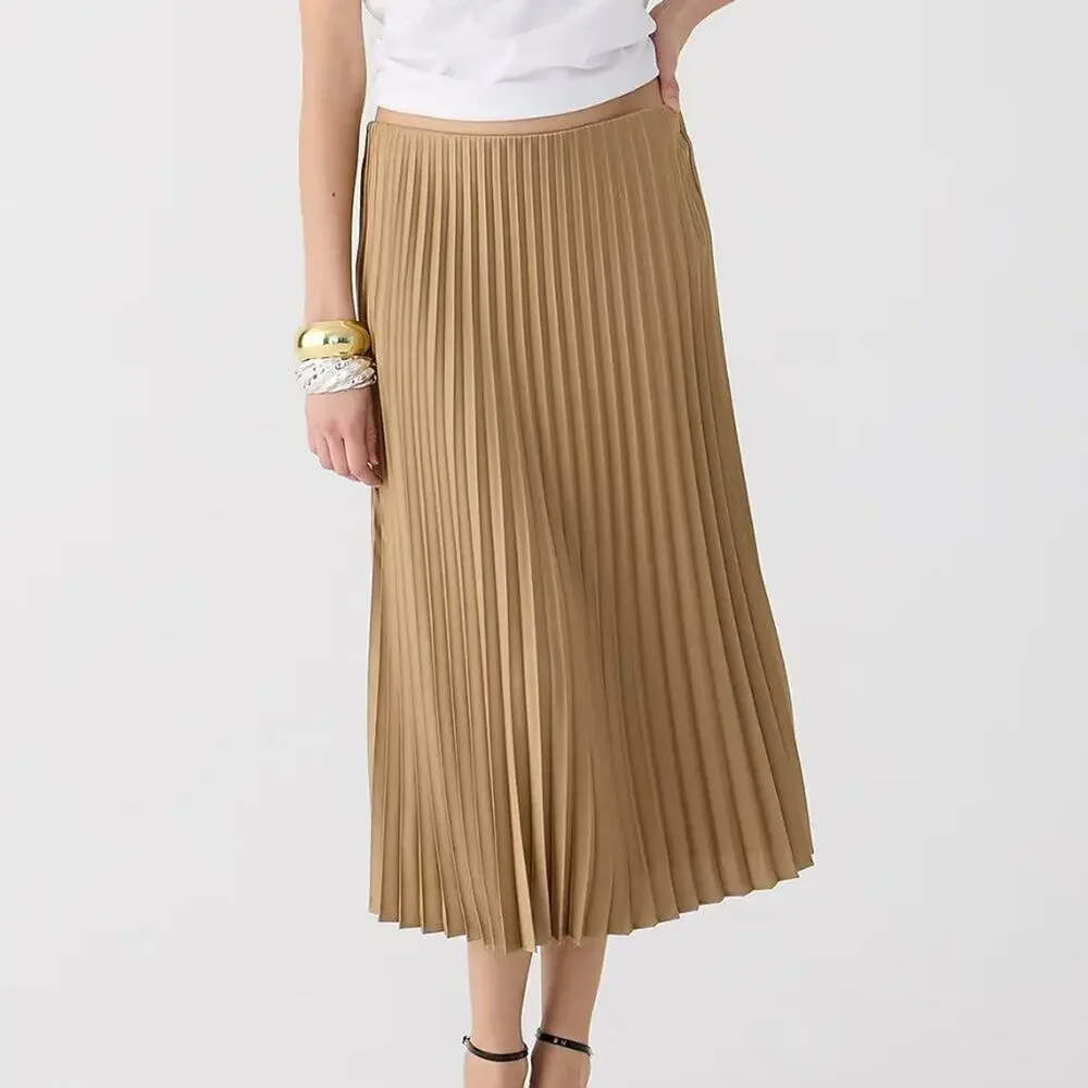NWT J.Crew Midi Marcia Pleated Skirt Camel L